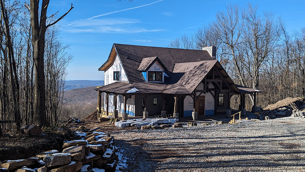 A house with a rocky area